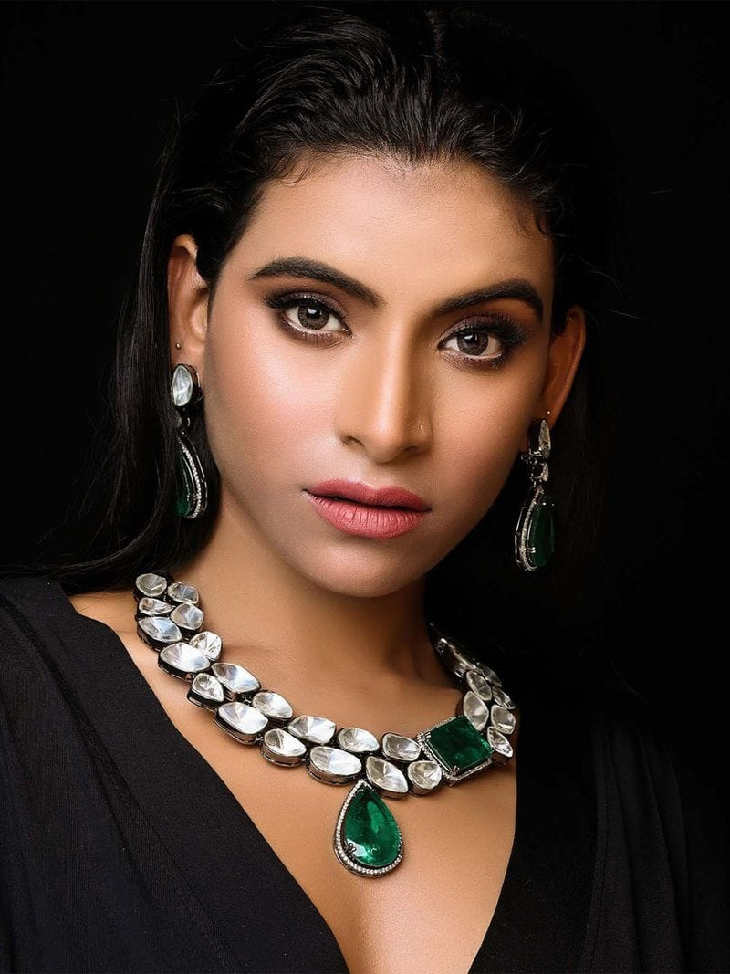 Double Layered Uncut Diamond Polki Long Set