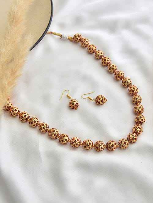Gold Tone Jadau Necklace Set