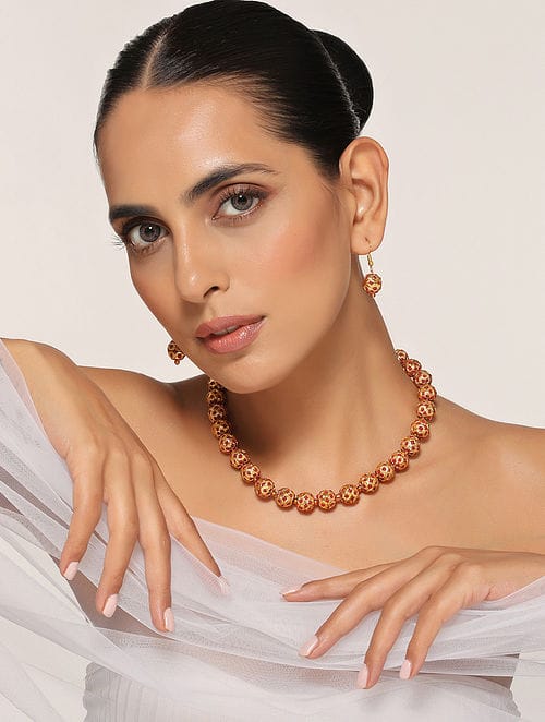 Gold Tone Jadau Necklace Set