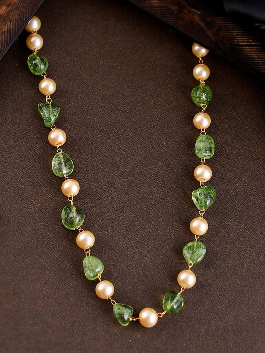 Gold Plated Green Quartz Pearl Unisex Necklace