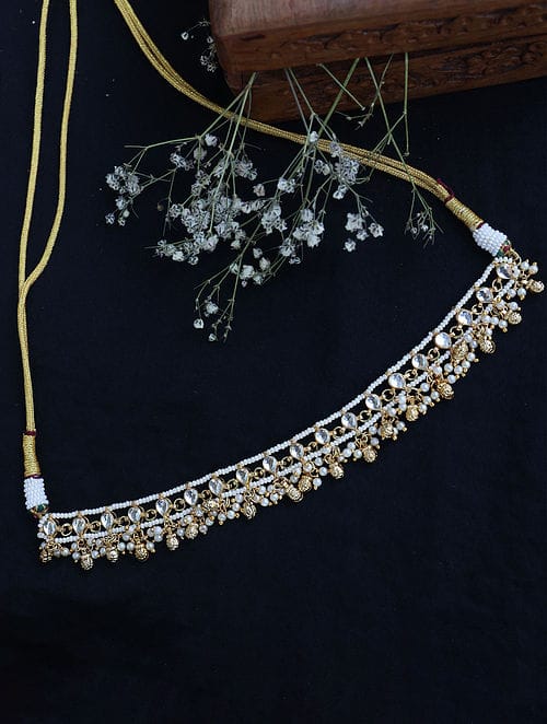 Gold Finish Kundan & Pearl Choker Necklace