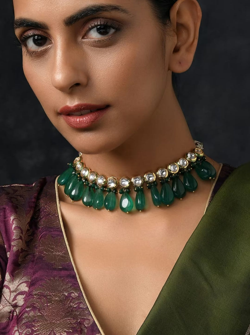 Gold Plated Kundan Embellished Necklace Set