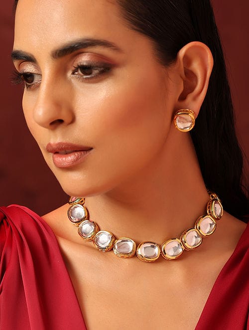 Gold Plated Kundan Embellished Necklace Set