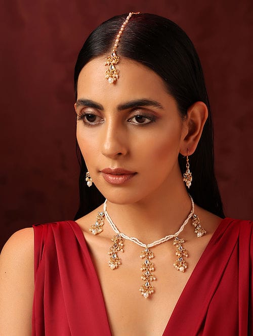 Gold Plated Kundan Embellished Necklace Set