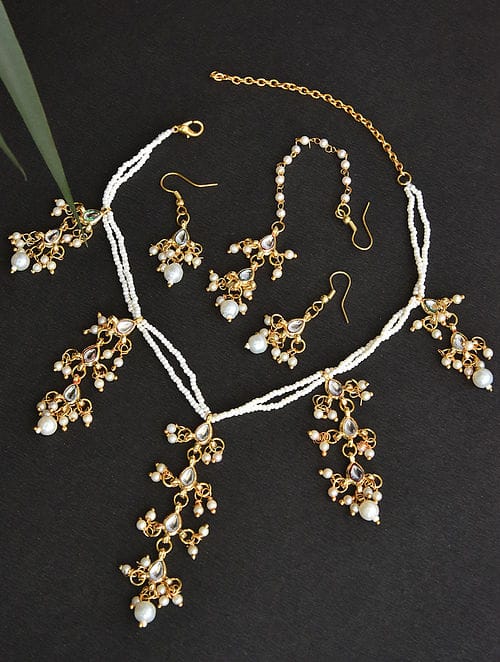 Gold Plated Kundan Embellished Necklace Set