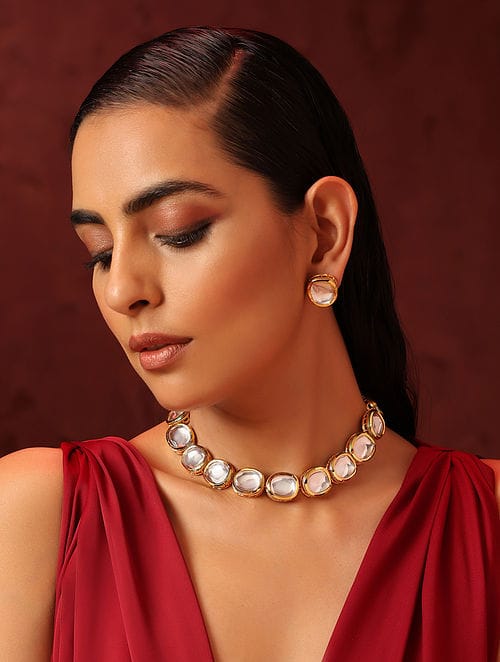 Gold Plated Kundan Embellished Necklace Set