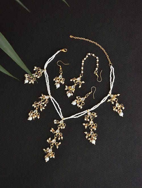 Gold Plated Kundan Embellished Necklace Set