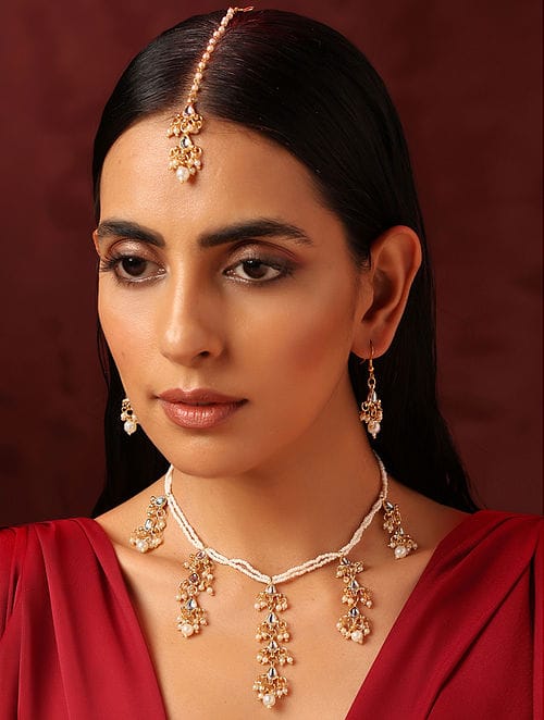 Gold Plated Kundan Embellished Necklace Set