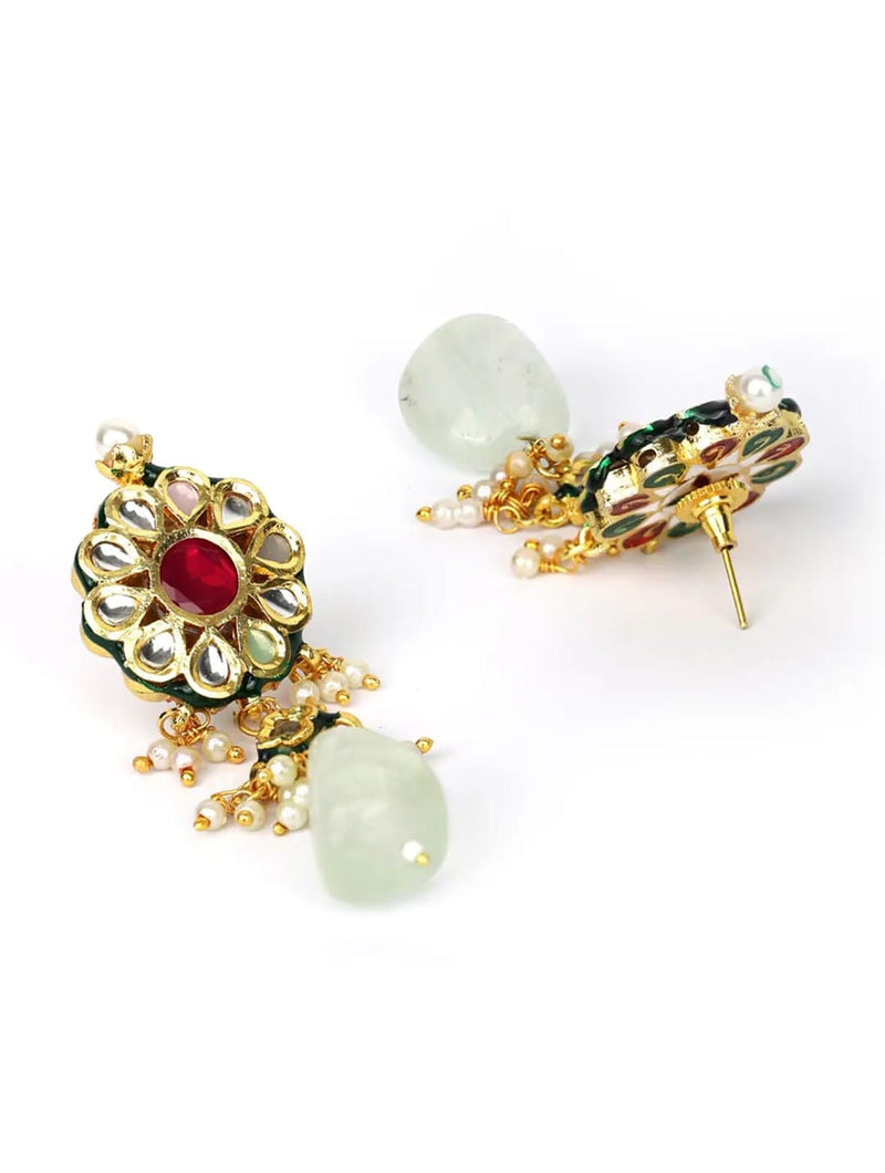 Gold-Plated Kundan-Studded Red & Green Ruby Emerald Beads Traditional Choker Jewellery Set