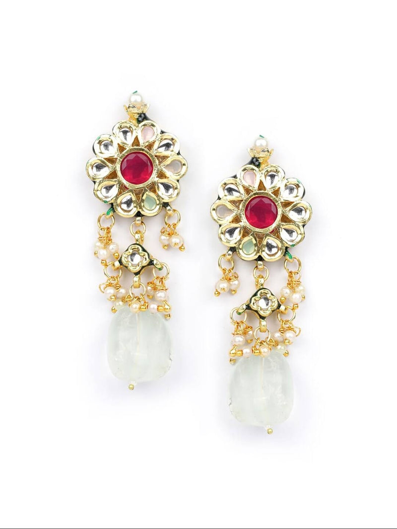 Gold-Plated Kundan-Studded Red & Green Ruby Emerald Beads Traditional Choker Jewellery Set