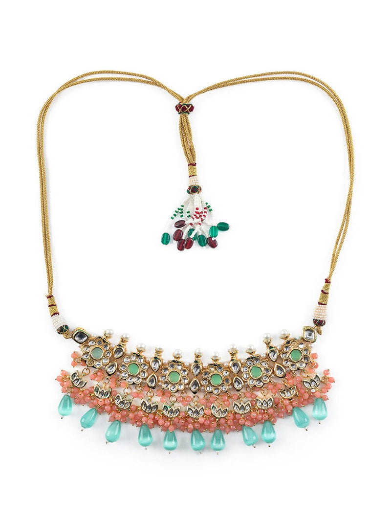 Gold Plated Kundan Choker Set With Monalisa Beads