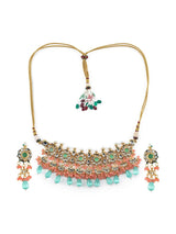 Gold Plated Kundan Choker Set With Monalisa Beads