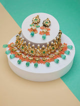 Gold Plated Kundan Choker Set With Monalisa Beads
