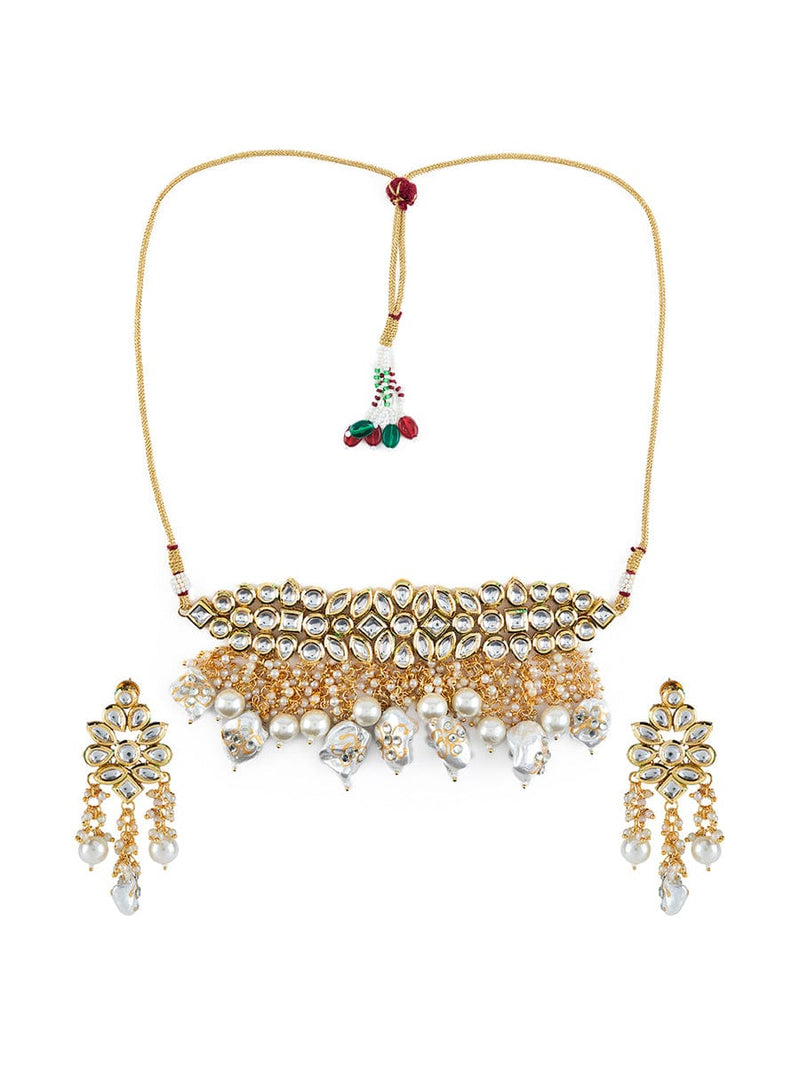 Gold Plated Kundan Embellished Necklace Set
