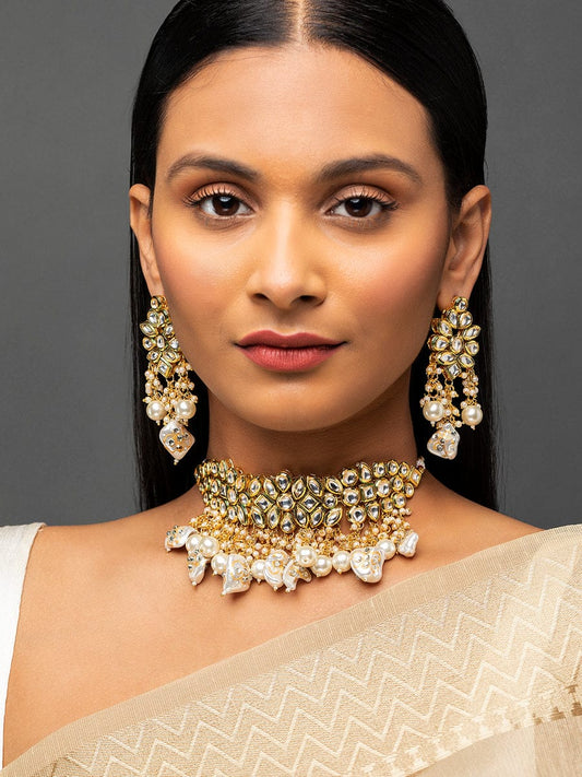 Gold Plated Kundan Embellished Necklace Set