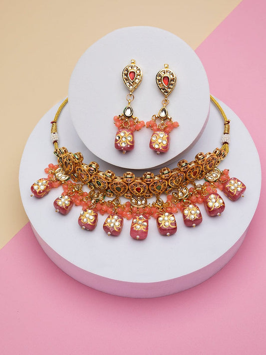 Gold Plated Kundan Embellished Necklace Set