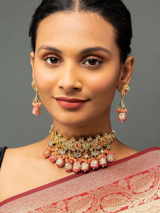 Gold Plated Kundan Embellished Necklace Set