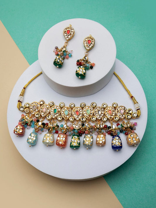 Gold Plated Kundan Embellished Necklace Set