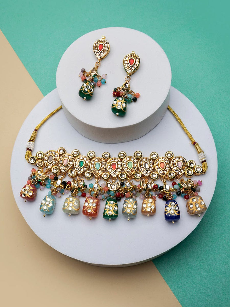 Gold Plated Kundan Embellished Necklace Set