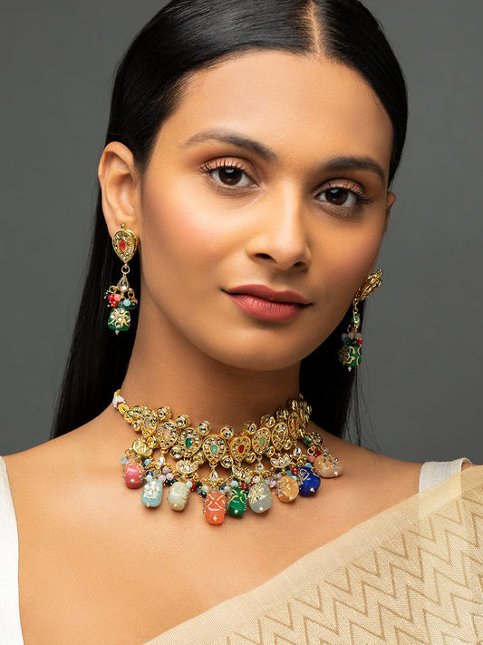 Gold Plated Kundan Embellished Necklace Set
