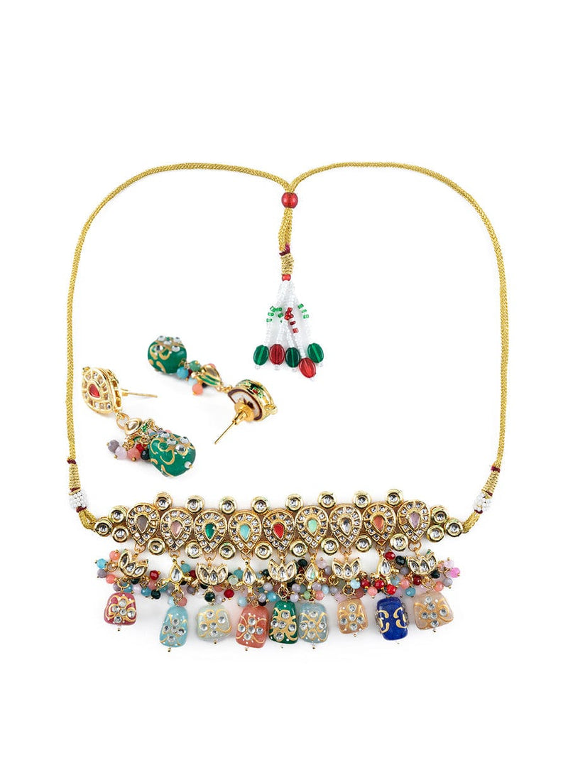 Gold Plated Kundan Embellished Necklace Set