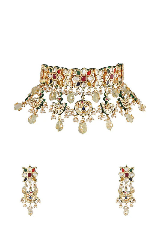 Gold Plated Kundan Embellished Necklace Set