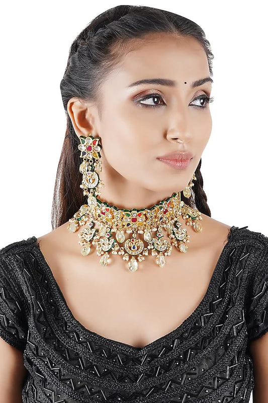Gold Plated Kundan Embellished Necklace Set
