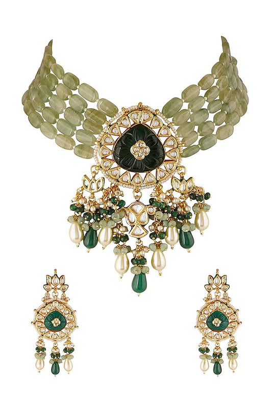 Gold Plated Kundan Embellished Necklace Set