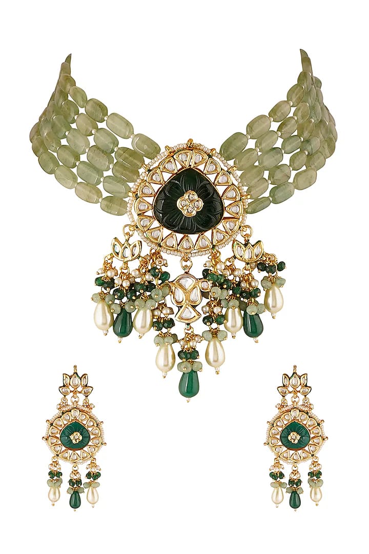 Gold Plated Kundan Embellished Necklace Set
