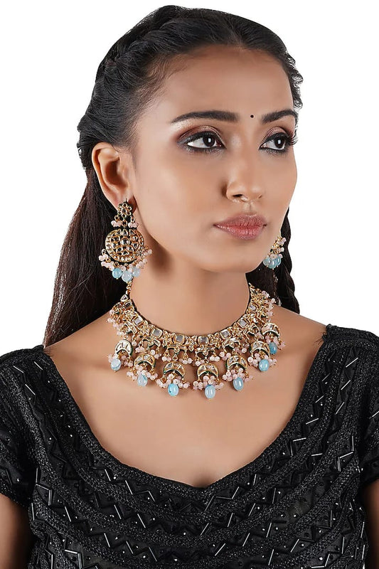 Gold Plated Kundan Embellished Necklace Set