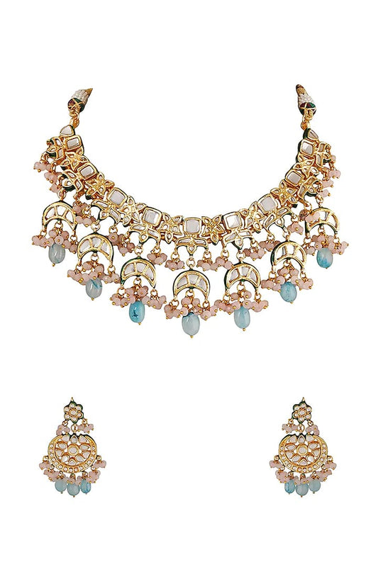 Gold Plated Kundan Embellished Necklace Set