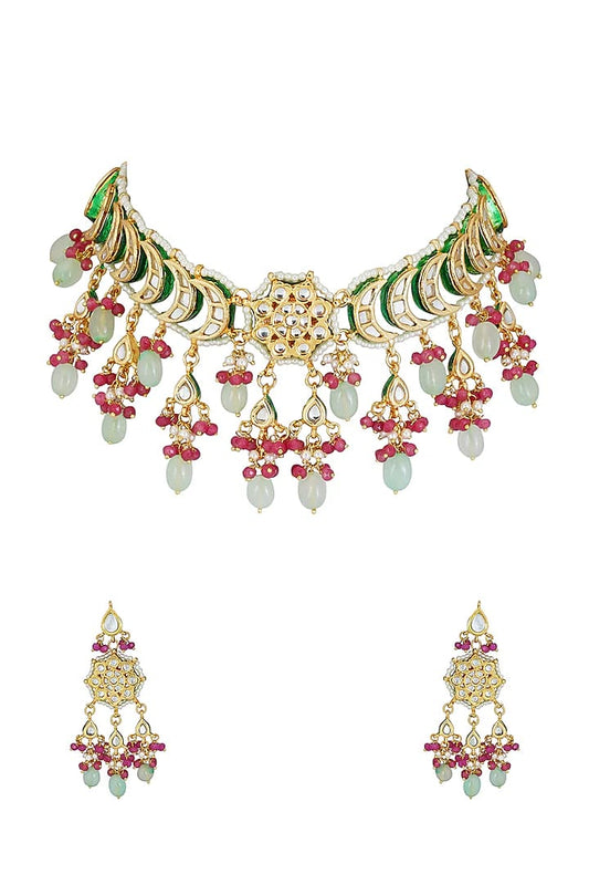 Gold Plated Kundan Embellished Necklace Set