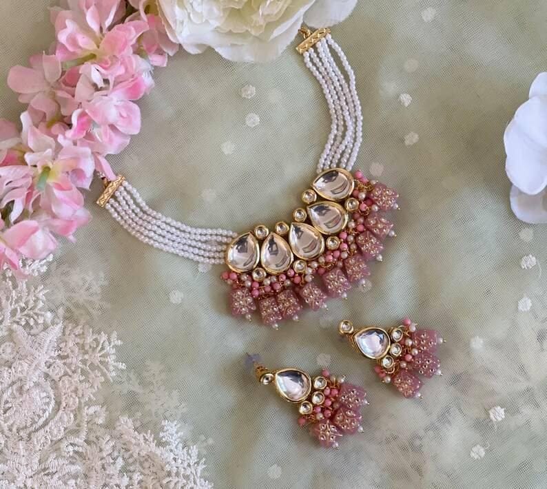 Gold Plated Kundan Embellished Necklace Set