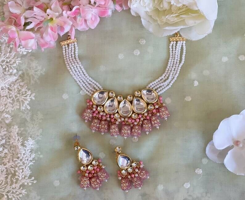 Gold Plated Kundan Embellished Necklace Set