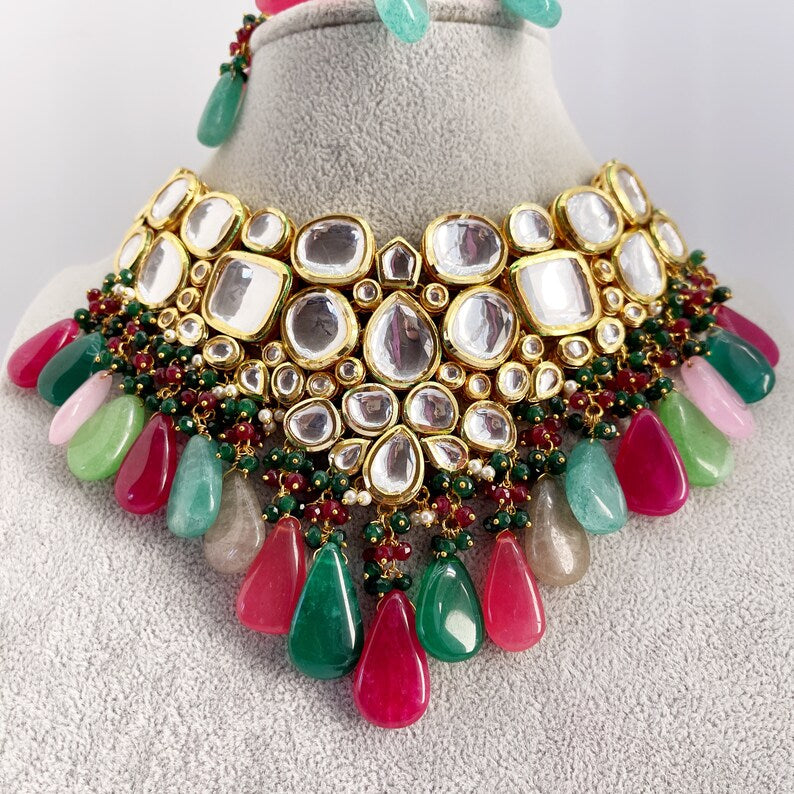 Gold Plated Kundan Embellished Necklace Set