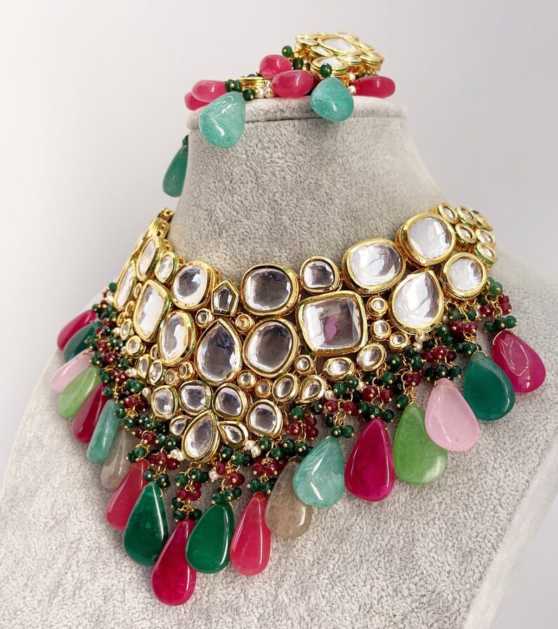 Gold Plated Kundan Embellished Necklace Set