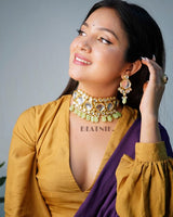 Gold Plated Kundan Neckpiece With Earrings