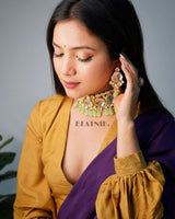 Gold Plated Kundan Neckpiece With Earrings