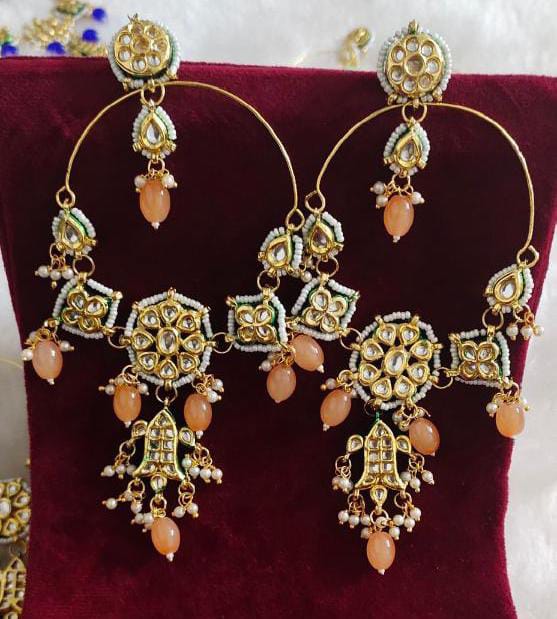 Pearls Beads Kundan Gold Plated Drop Earring
