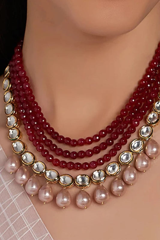 Gold Plated Red Kundan Neckpiece