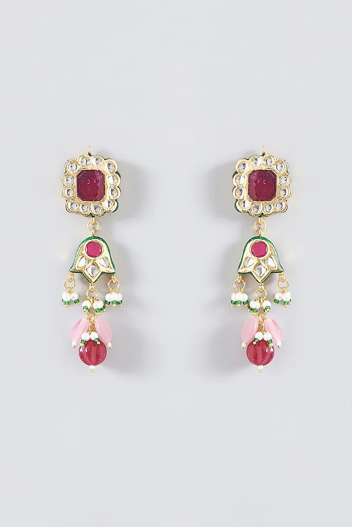 Gold Plated Kundan Polki & Navaratna Stones Handcrafted Long Necklace Set