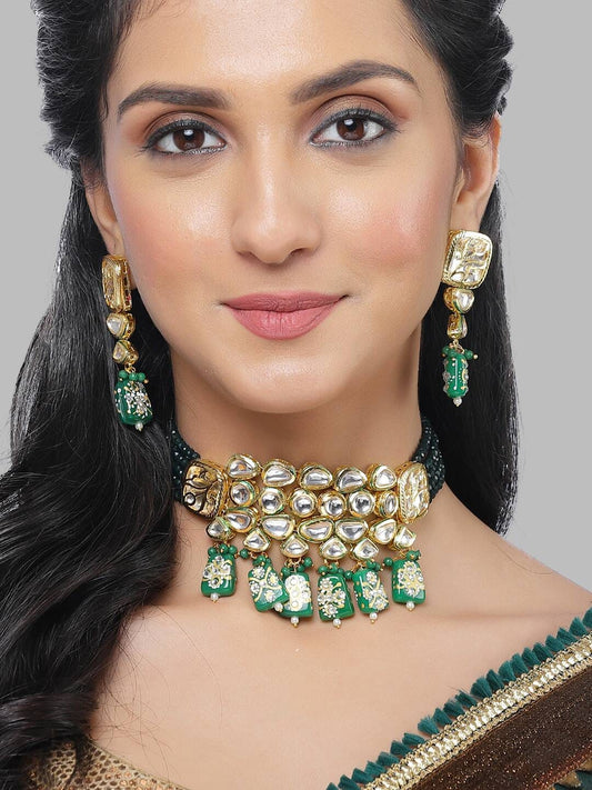Gold Plated Kundan Green Choker Set