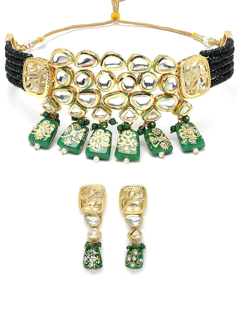 Gold Plated Kundan Green Choker Set