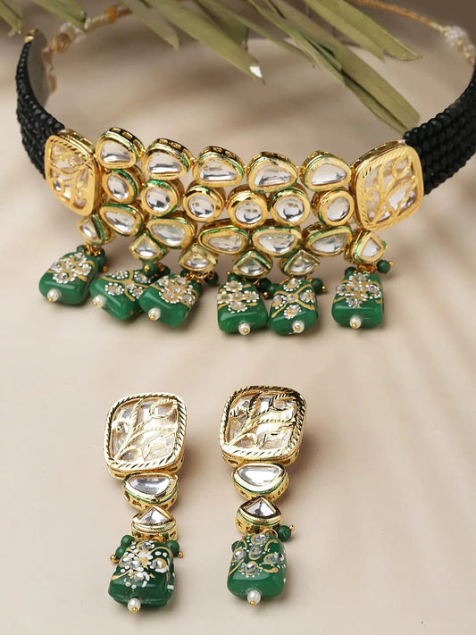 Gold Plated Kundan Green Choker Set