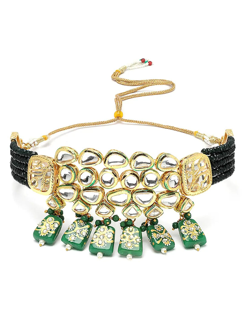 Gold Plated Kundan Green Choker Set