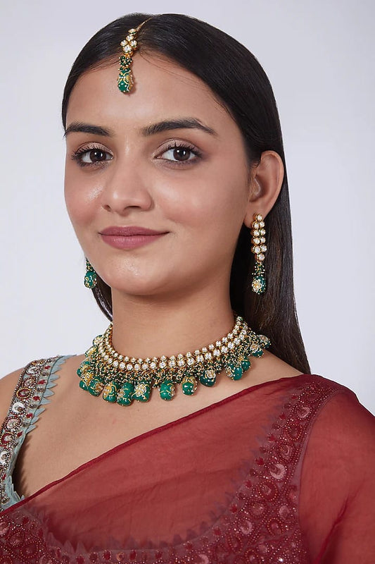 Gold Tone Beaded Kundan Necklace