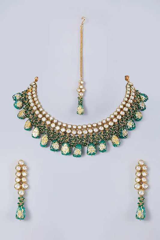 Gold Tone Beaded Kundan Necklace