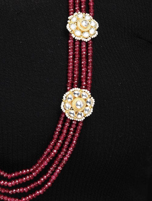 Gold Plated Long Kundan Onyx Necklace Set