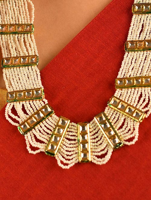 Gold Plated Kundan Peral Necklace Set