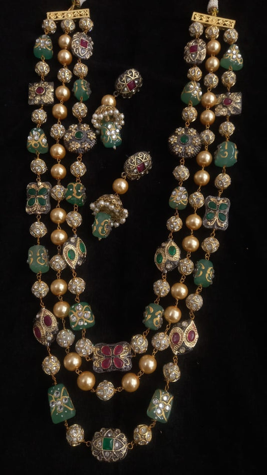 3 Layer Long Beads Necklace with Earrings
